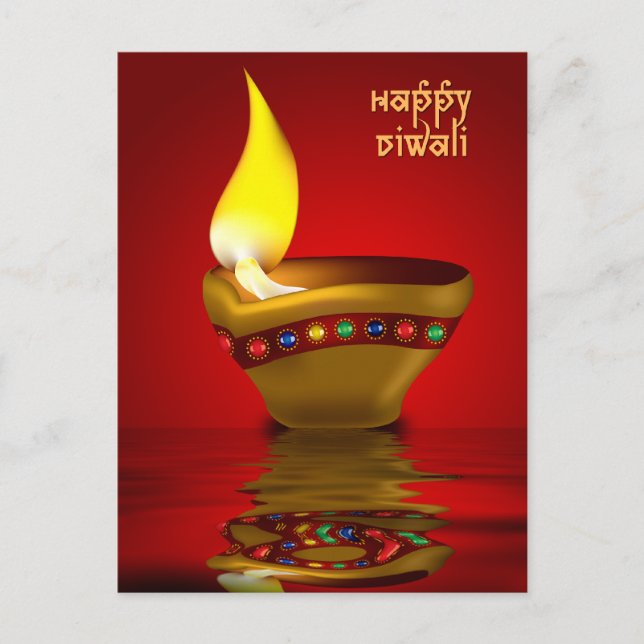 Carte Postale Diwali Diya - Illustration d'une lampe à huile (Devant)