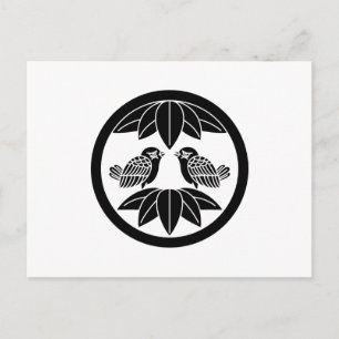 Carte Postale Dix feuilles de bambou & moineaux face à face en c