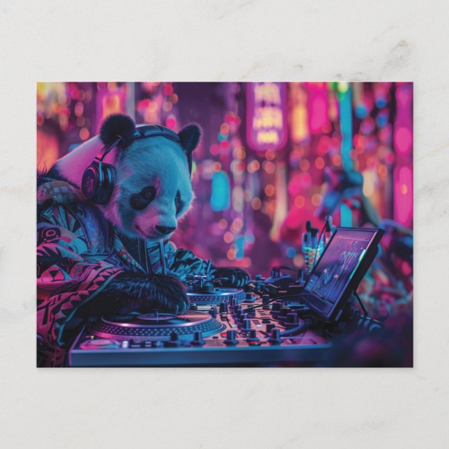 Carte Postale DJ Panda avec écouteurs (Devant)