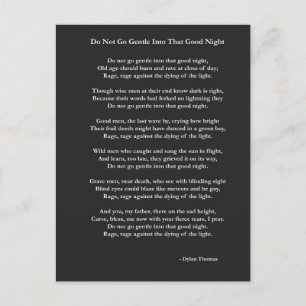 Carte Postale Do Not Go Gentle poème de Dylan Thomas