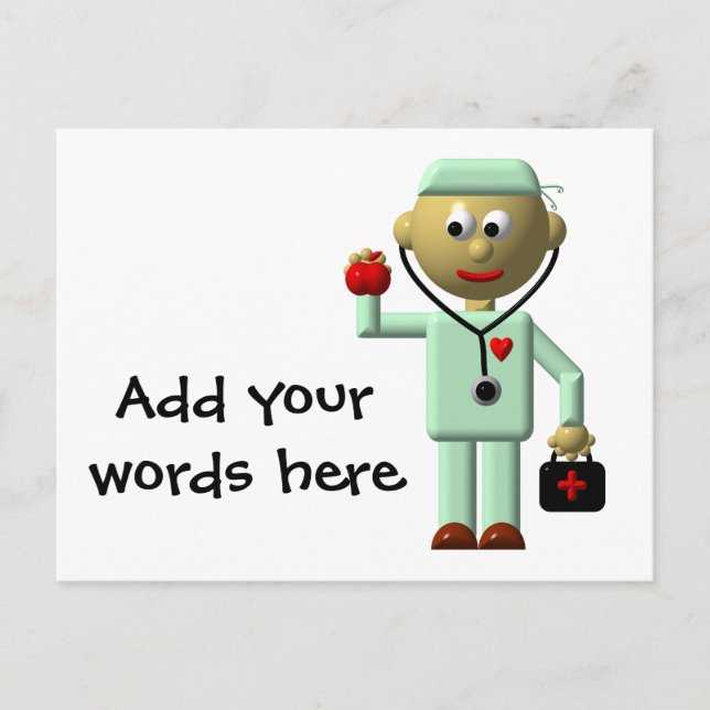 Carte Postale Docteur avec pomme et sac Médicale (Devant)