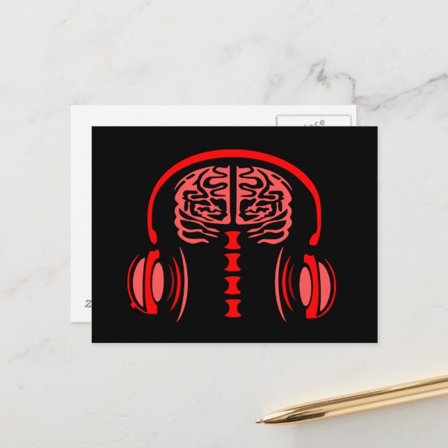 Carte Postale Docteur Cerveau Tissue à l'écoute de la musique (Devant/Arrière en situation)