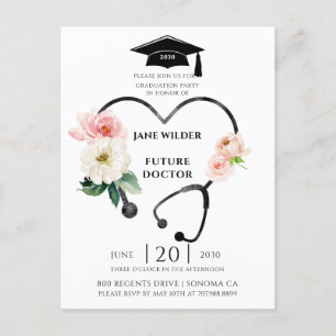 Carte Postale Docteur Graduation Floral Laurel Invitation