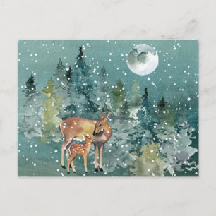 Carte Postale Doe et chevreuils dans la Pleine lune forestière c