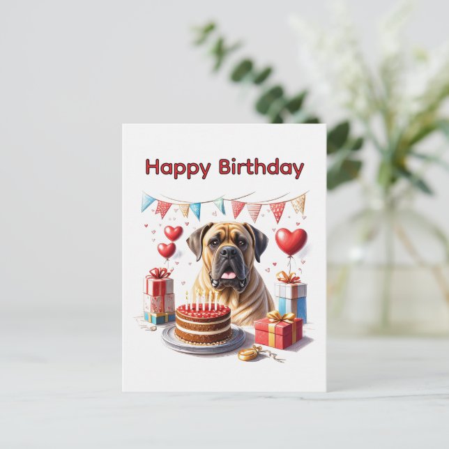 Carte Postale Dogue anglais Mastiff Anniversaire  (Debout devant)