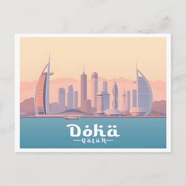 Carte Postale Doha Qatar Arabian Gulf Pastel Voyage (Devant)