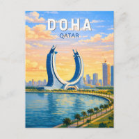 Doha Qatar Illustration Voyage Art Rétro