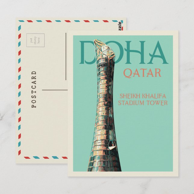 Carte Postale Doha Sheikh Khalifa Illustration du stade Qatar Po (Devant / Derrière)