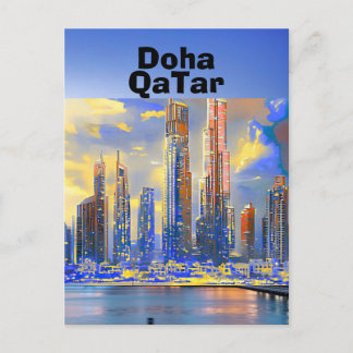 Carte Postale Doha Travel Postcard Art, Doha Skyline, Doha Qatar