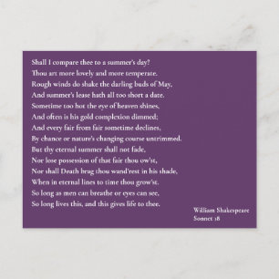 Carte Postale Dois-je te comparer à un jour d'été ? sonnet 18