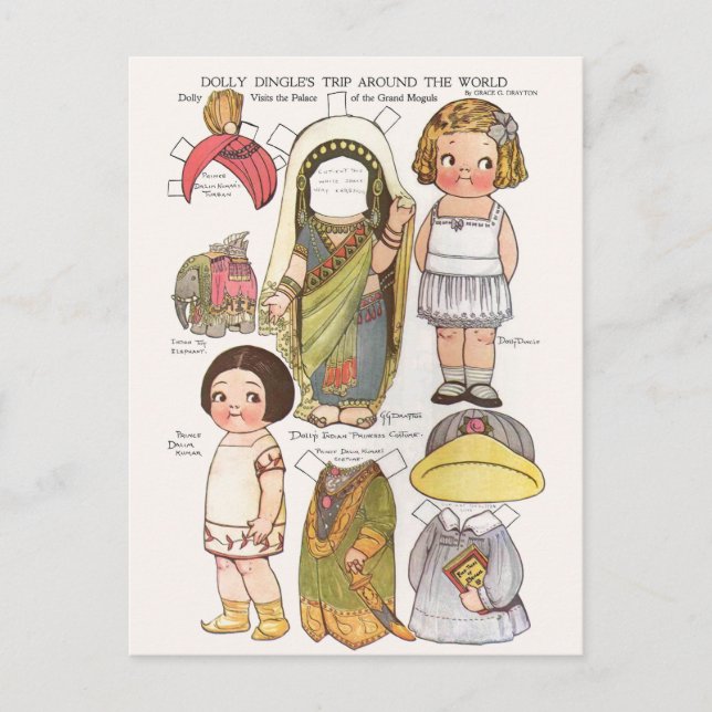 Carte Postale Dolls de papier voyage mondial de Dolly Dingle réi (Devant)