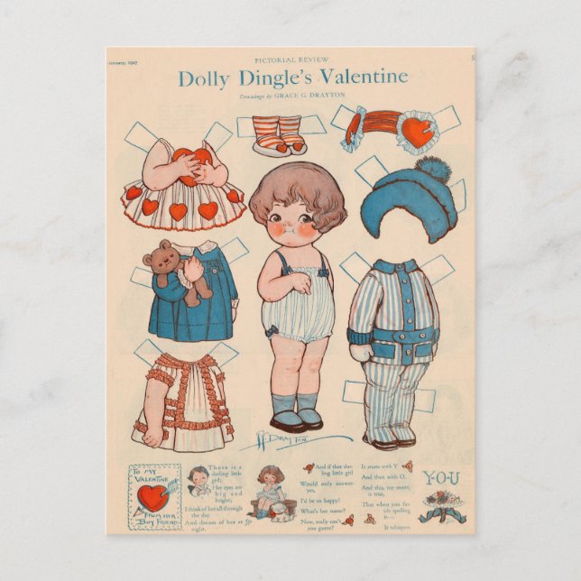Carte postale Dolly Dingle Valentine Paper Doll (Devant)
