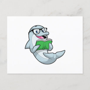 Carte Postale Dolphin Nerd avec lunettes et livre