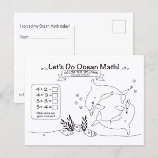 Carte Postale Dolphin Ocean Math Coloring Postcard