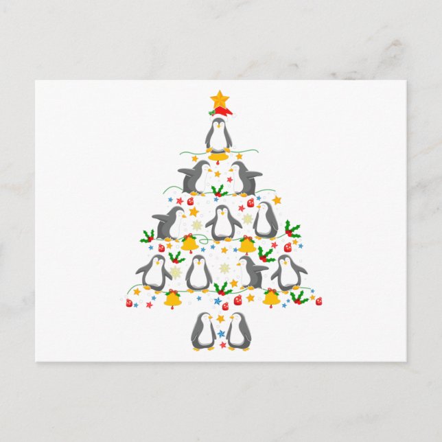 Carte Postale Don d'arbre de Noël de pingouins, amateurs de ping (Devant)