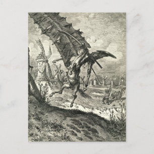 Carte Postale Don Quichotte et les moulins à vent