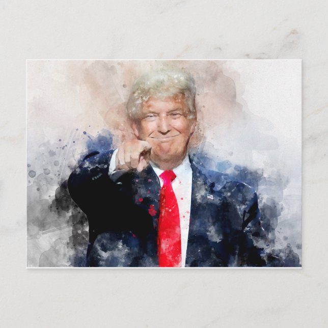 Carte Postale Donald Trump pointant le portrait aquarelle (Devant)