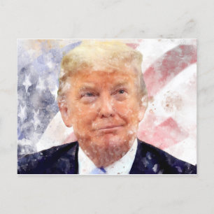 Carte Postale Donald Trump souriant avec le drapeau américain