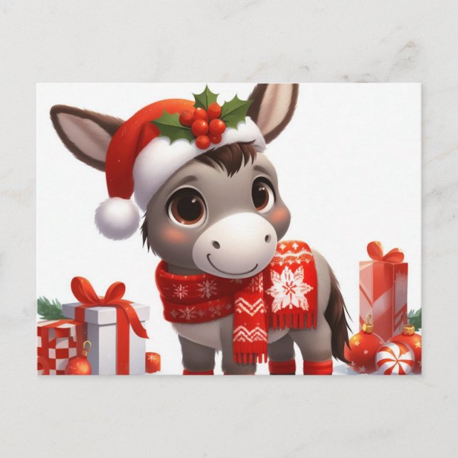 Carte Postale Donkey de Noël festif (Devant)