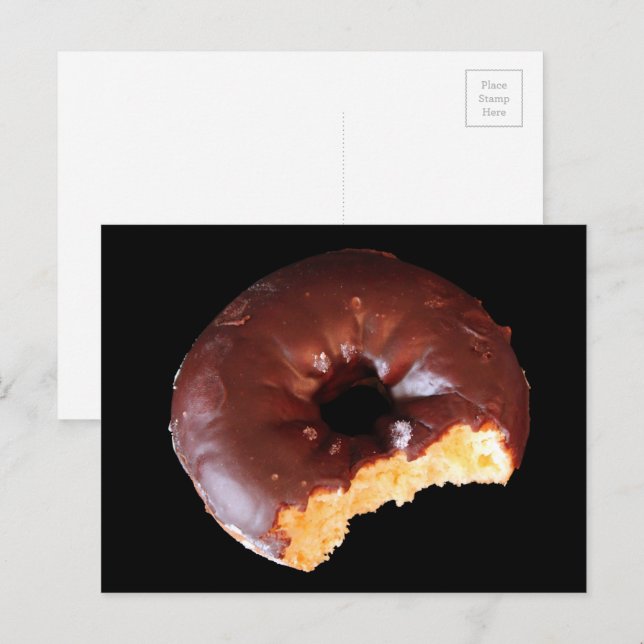 Carte Postale Donut au Chocolat Avec Gros Morceau Enlevé (Devant / Derrière)