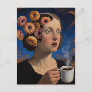 Carte Postale Donuts de petit-déjeuner surréalistes et une femme