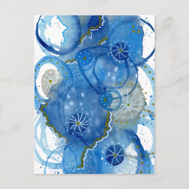 Carte Postale Doodle aquarelle abstrait bleu  (Devant)