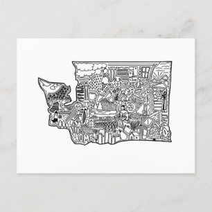 Carte postale Doodle de l'État de Washington