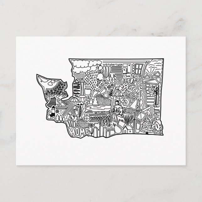 Carte postale Doodle de l'État de Washington (Devant)