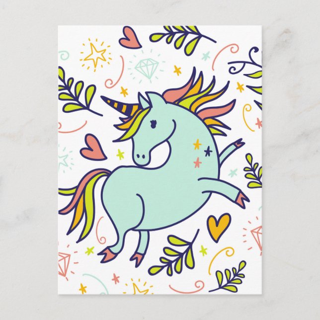 Carte Postale Doodle de licorne adorable (Devant)