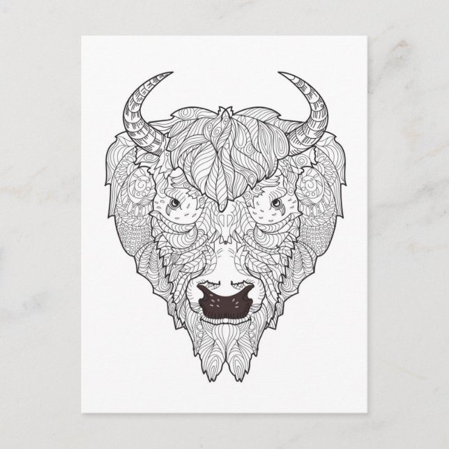Carte Postale Doodle de tête de bison (Devant)