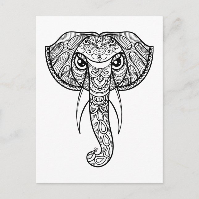 Carte Postale Doodle de tête d'éléphant (Devant)