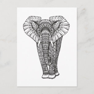 Carte Postale Doodle d'éléphant à motif Imaginaire