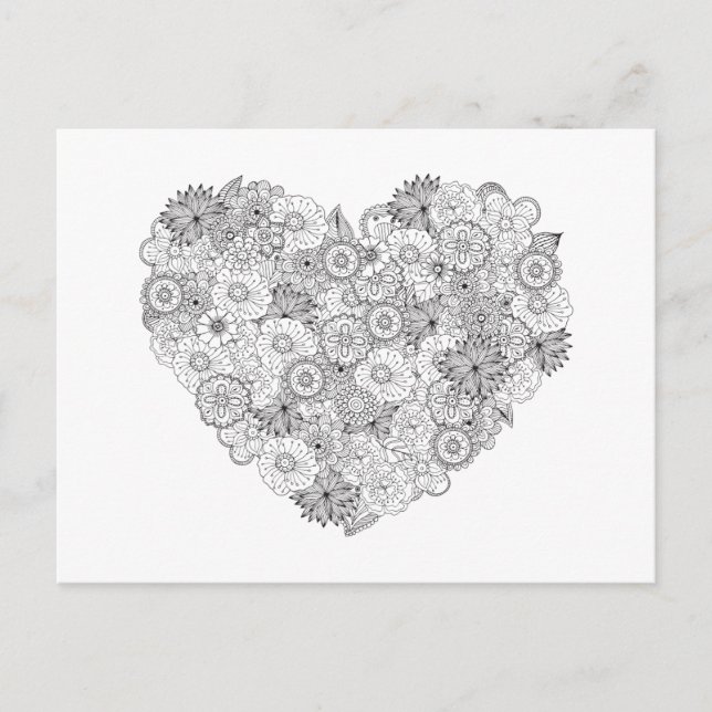 Carte Postale Doodle du coeur floral (Devant)