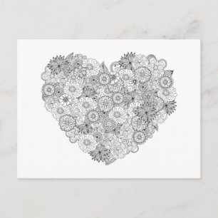 Carte Postale Doodle du coeur floral