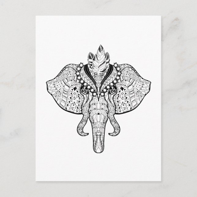 Carte Postale Doodle Eléphant du Cirque (Devant)
