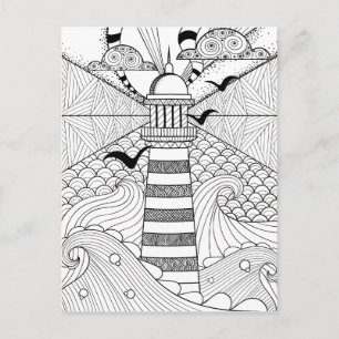 Carte Postale Doodle phare à main levée