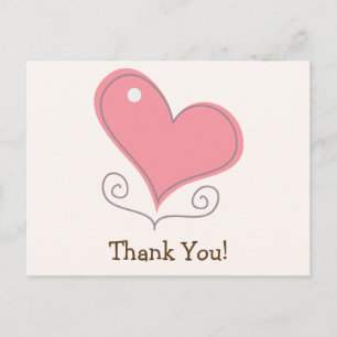 Carte Postale Doodle rose rétro Merci coeur