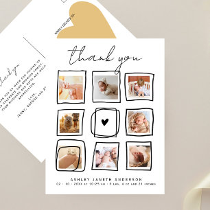 Carte Postale Doodles mignons Baby shower de Merci multiphoto