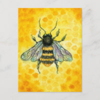 Carte postale d'or d'abeille miel