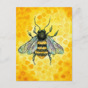Carte postale d'or d'abeille miel