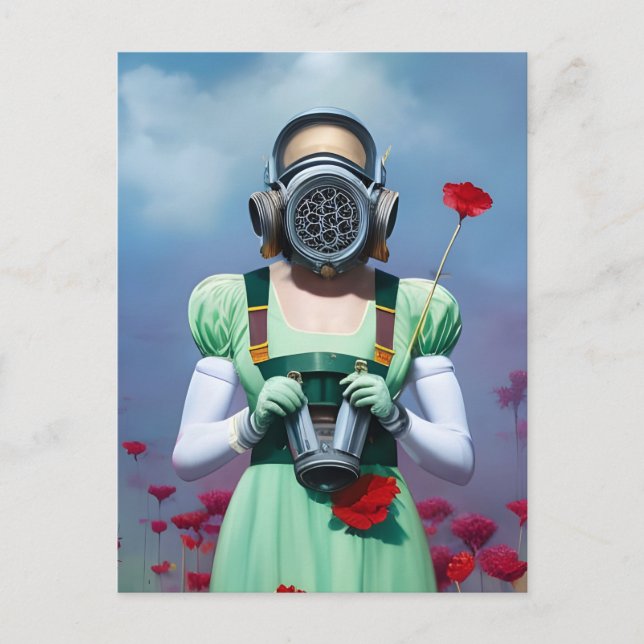 Carte Postale Dorothy dans un masque à gaz dans les pavots (Devant)