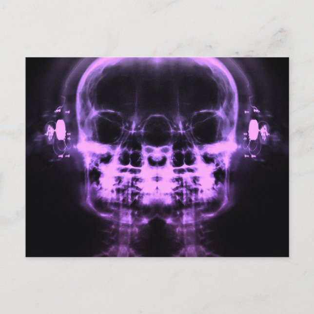 Carte Postale Double crâne à rayons X avec casque - violet (Devant)