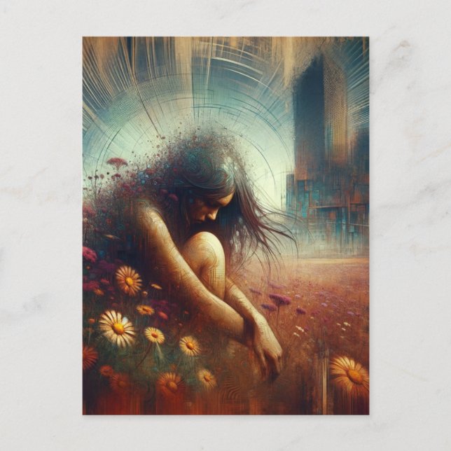 Carte Postale Double Fleurs d'exposition Abandonnée Femme de vil (Devant)