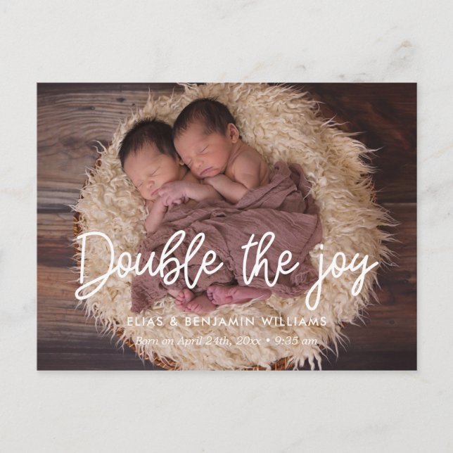 Carte Postale Double le faire-part de naissance jumeau de joie (Devant)