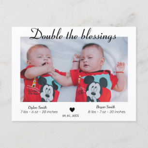 Carte Postale Double le Faire-part de naissance photo de la béné