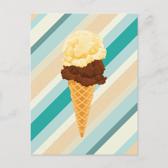 Carte Postale Double Scoop Ice Cream Cône Turquoises bandes (Devant)
