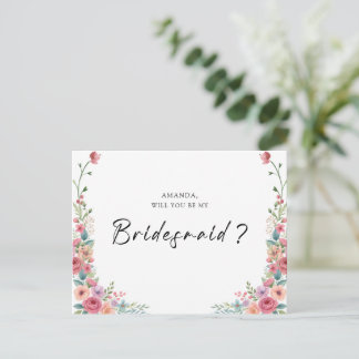 Carte Postale Douce Demoiselle d'Honneur Florale Rose Poussiéreu