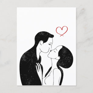 Carte Postale Douce Doodle Amour Coeur Romantique Couple Kiss