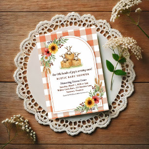 Carte Postale Douce Fête de Bébé Gingham Balle de Foin de Chèvre