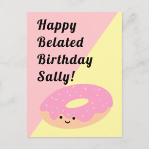 Carte Postale Doughnut rose et jaune Salutation d'anniversaire